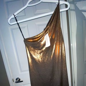 One shoulder bronze mini dress, fits like a glove. Size Small. Worn once.